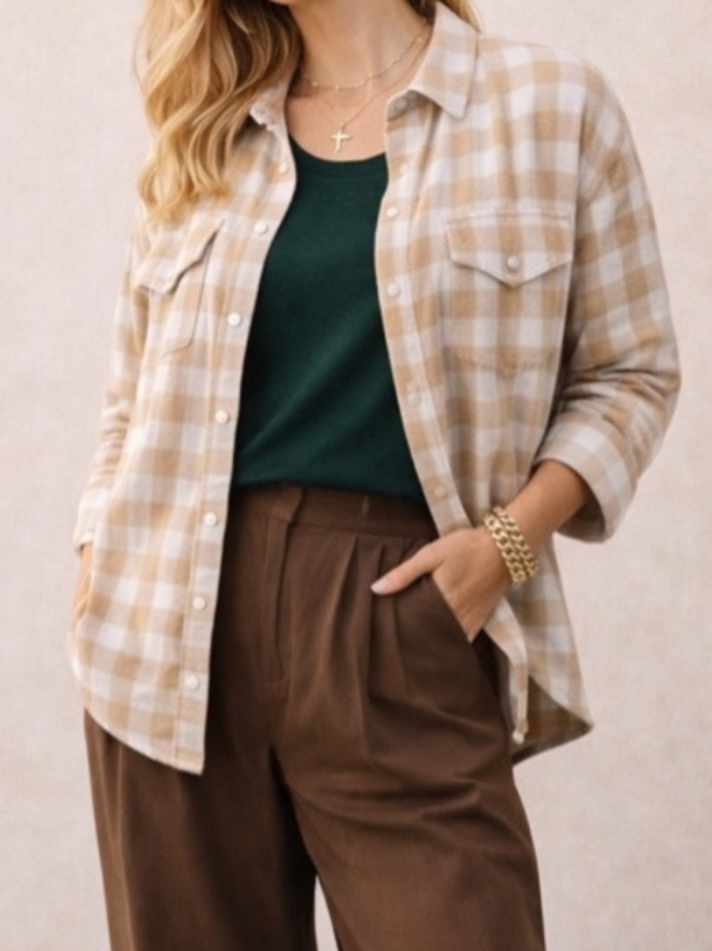 J.Crew Beige Cream Plaid Flannel Shacket Size 6